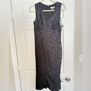 BCBG Black Floral V-Neck Dress satin effect